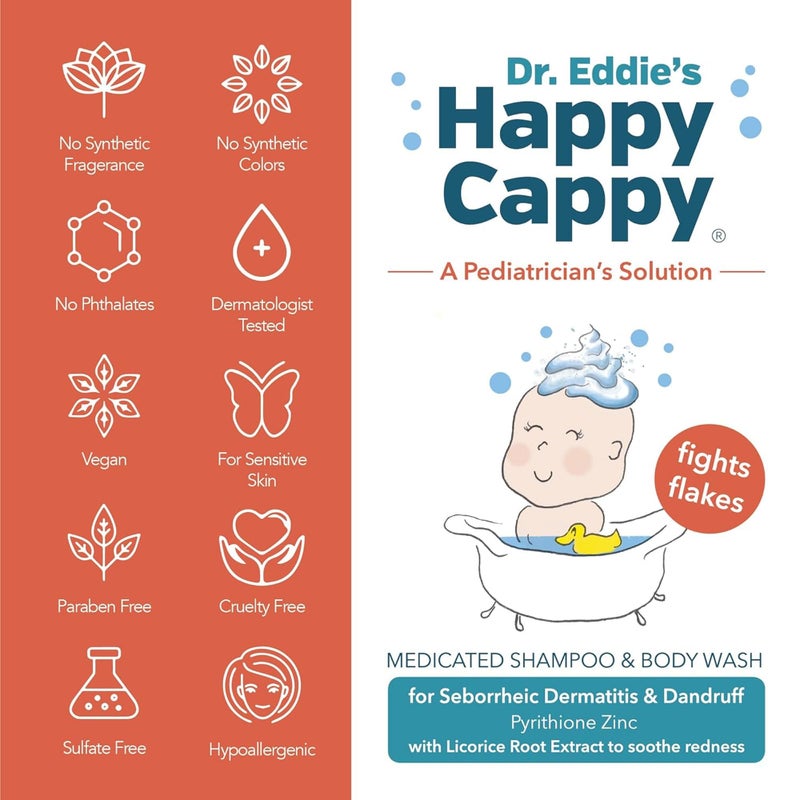 Happy Cappy Medicated Shampoo and Body Wash- Baby Dandruff Shampoo, Helps Cradle Cap and Seborrheic Dermatitis, Reduces Flakes and Redness, Dermatologist Tested, Fragrance-Free - 8 Fl Oz - Image 3